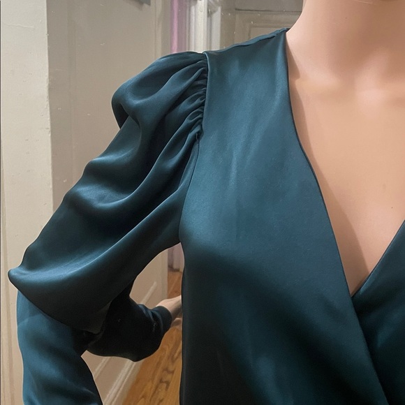 ASOS Deep Green Satin Wrap Blouse - Picture 7 of 13